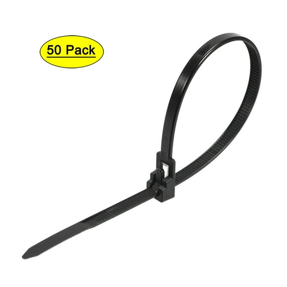 Unique Bargains Reusable Cable Ties 200mmx4.8mm Adjustable Nylon Zip Ties Wrap Black 50pcs
