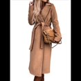 thumbnail image 2 of Abrigo Informal de Mezcla de Lana con Solapa con Muescas, Mangas Largas, Ajustado, Medio, para Mujer, Otoño-Invierno, con Cinturón. Caqui L, 2 of 8