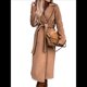 thumbnail image 2 of Abrigo Informal de Mezcla de Lana con Solapa con Muescas, Mangas Largas, Ajustado, Medio, para Mujer, Otoño-Invierno, con Cinturón. Caqui XXL, 2 of 8