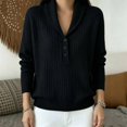 thumbnail image 2 of BODOAO Women's Cable Knit Sweater with Shawl Collar Long Sleeve Henley Pullover with 3 Button Neck Ribbed Cuffs and Hem Relaxed Cable Knit Sweater Top Women's Pullover Black XL, 2 of 4