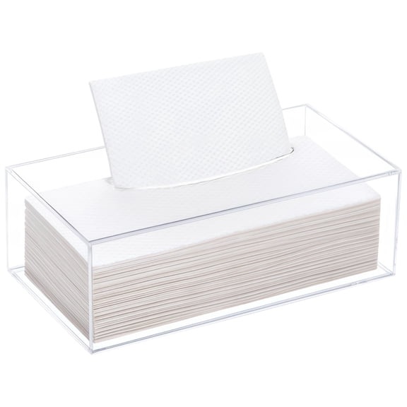 Clear Acrylic Tissue Box Holder, Facial Tissue Box Holder for Bathroom, Rectangular Design, Easy Refill, 8.94 in/22.7 cm in Length, Suitable for Bedroom and Bathroom