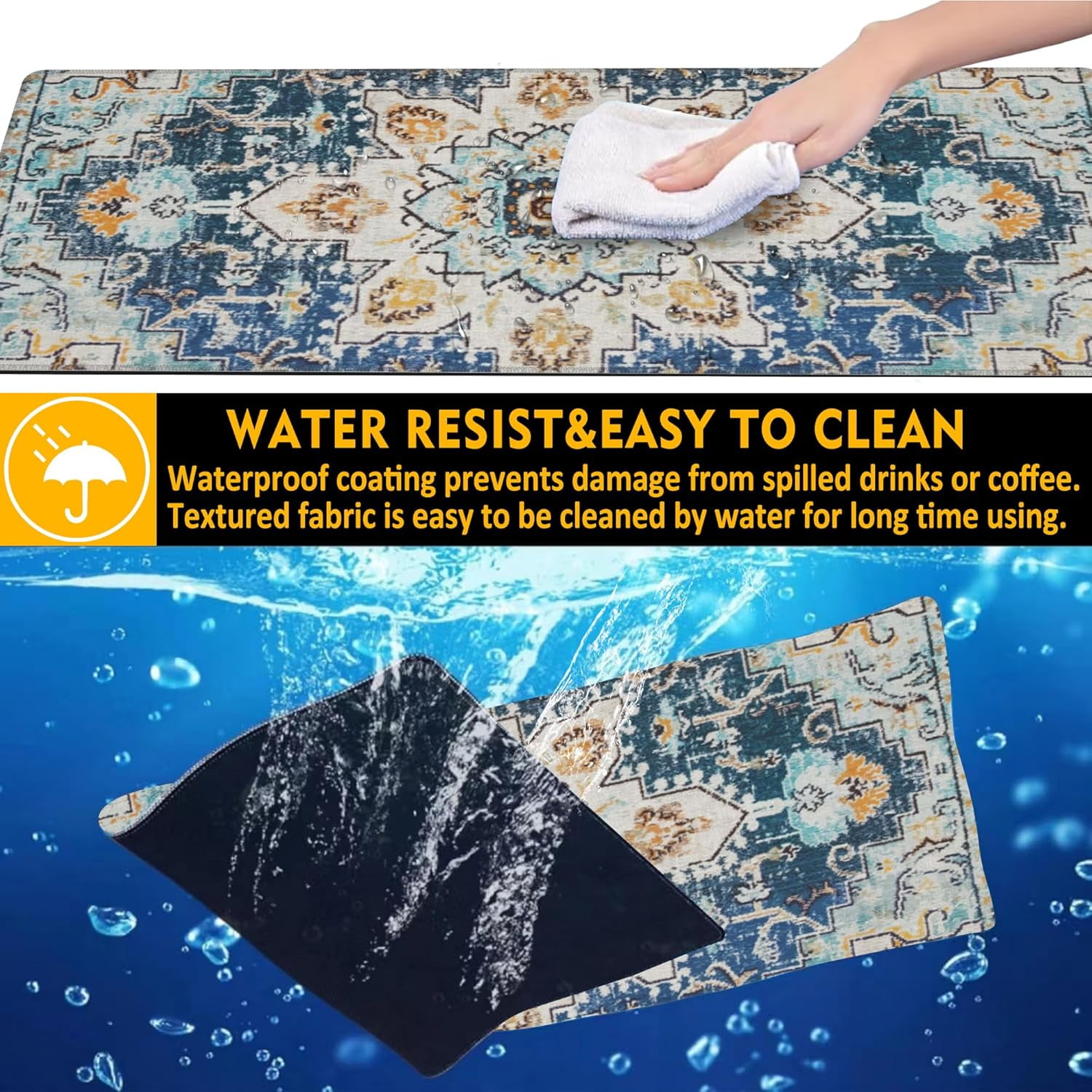 Desk Mat,Bohemian Textile Rug Texture Mouse Pad,31.5"X15.7" Large Desk Pad with Stitched Edge Non-Slip Base Keyboard Big Mouse Pad for Office Home Work Gaming