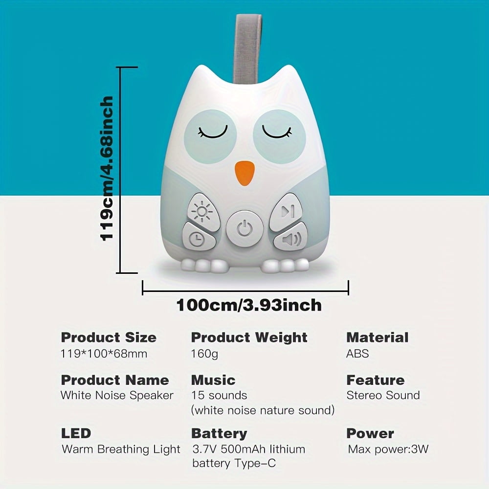 Owl White Noise Machine with Night Light - Portable Sleep Soother Suitable for Kids & Adults, 15 Soothing Sounds (Brown/White Noise), Rechargeable Sleep Aid for Crib, Bed, Travel