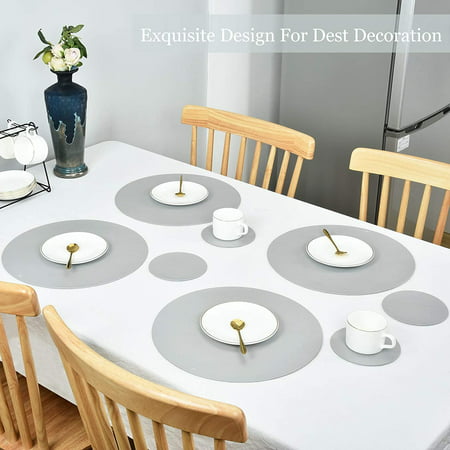 Round Placemats for Dining Table, Set of 4 Leather Placemats and 4