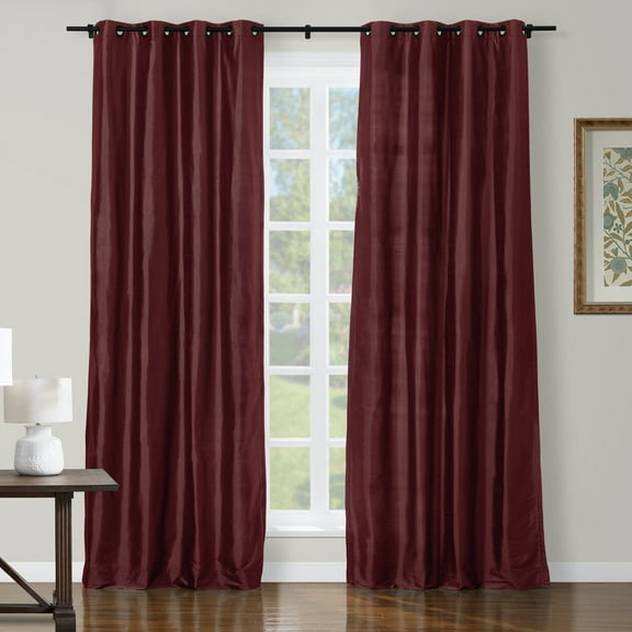 TWOPAGES 100% Dupioni Silk 26 W X 96 L Inch Black Grommet Drape Light Filtering Curtain for Bathroom, 1 Panel, Wine