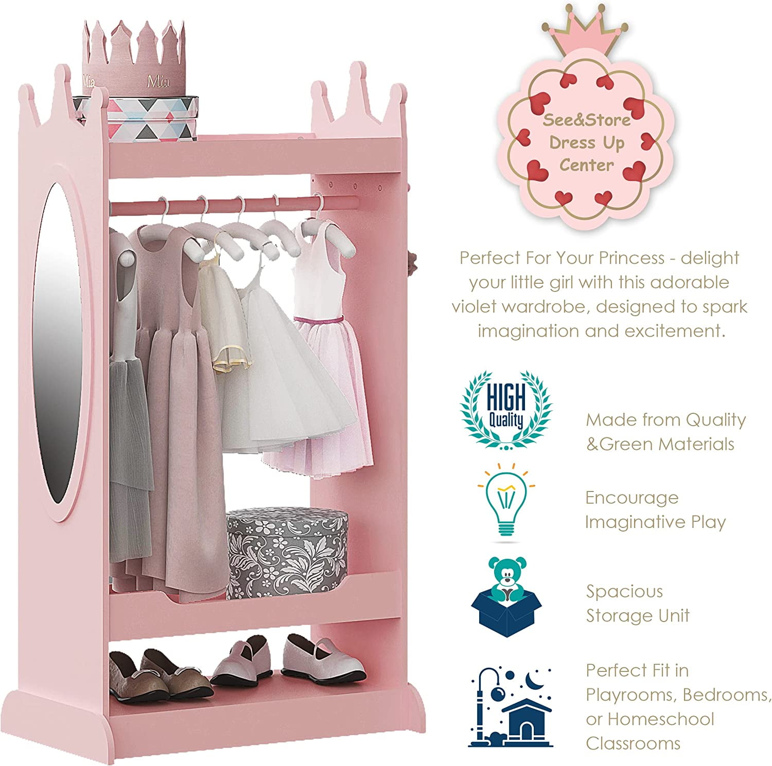 UTEX Kids See and Store Dress-up Center, Kids Costume Organizer, Open Hanging Armoire Closet,Pretend Storage Closet for Kids,Costume Storage Dresser UTEX Kids See and Store Dress-up Center, Kids Costume Organizer, Open Hanging Armoire Closet,Pretend Storage Closet for Kids,Costume Storage Dresser