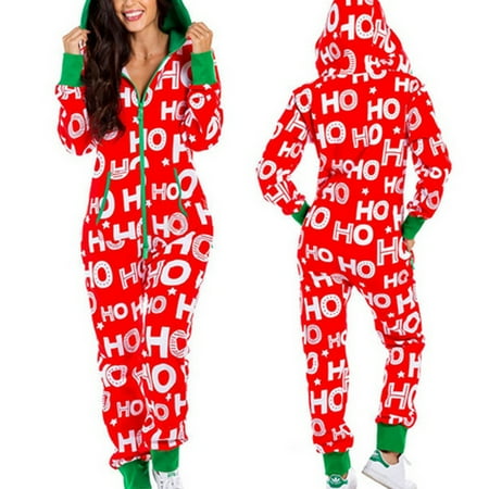 

GuliriFei Christmas Jumpsuit Pajamas Women Winter Print Warm Long Sleeve Sleepwear Xmas Cute Zipper Up Hooded Nightwear Homewear