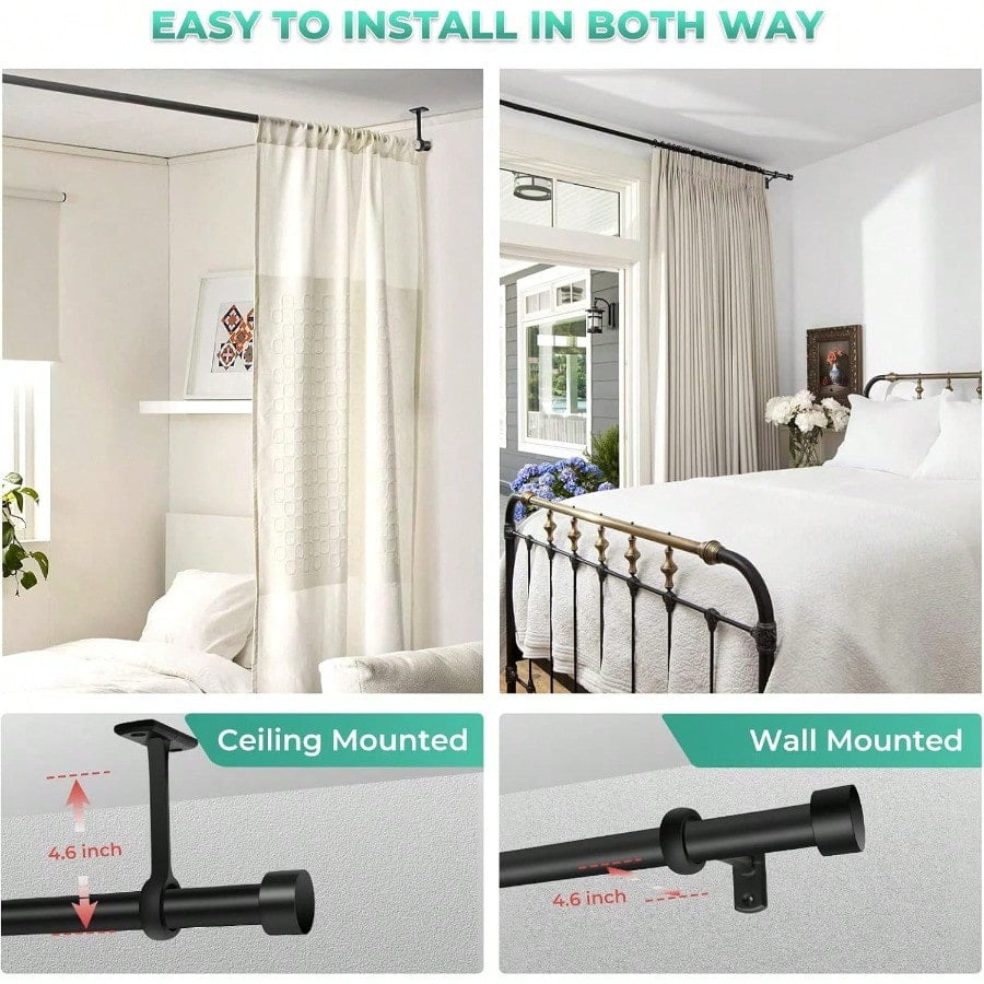 Curtain Rods For Windows 32 To 144 1 Inch Black Rustic Curtain Rod For Bedroom IndoorOutdoor Drapery Rods Adjustable Telescope Design
