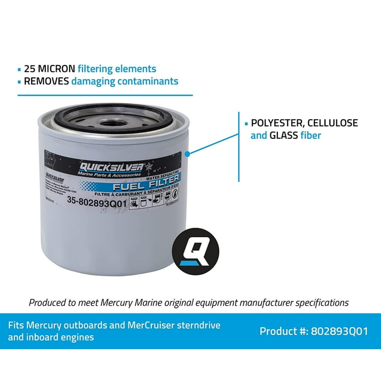 Quicksilver 802893Q01 Water Separating Fuel Filter for Mercury and 