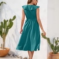 thumbnail image 5 of Hyknon Summer Dresses for Women New Fashion Ruffle Sleeve V Neck Temperament Midi Dresses with Belt Basic Solid Color Slit Flowy Beach Dresses, 5 of 5