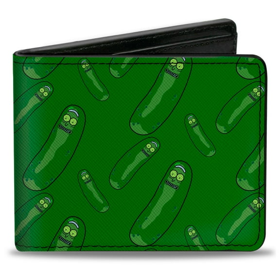Rick and Morty Wallet, Bifold, Rick and Morty Pickle Rick Pose Scattered Greens, Vegan Leather