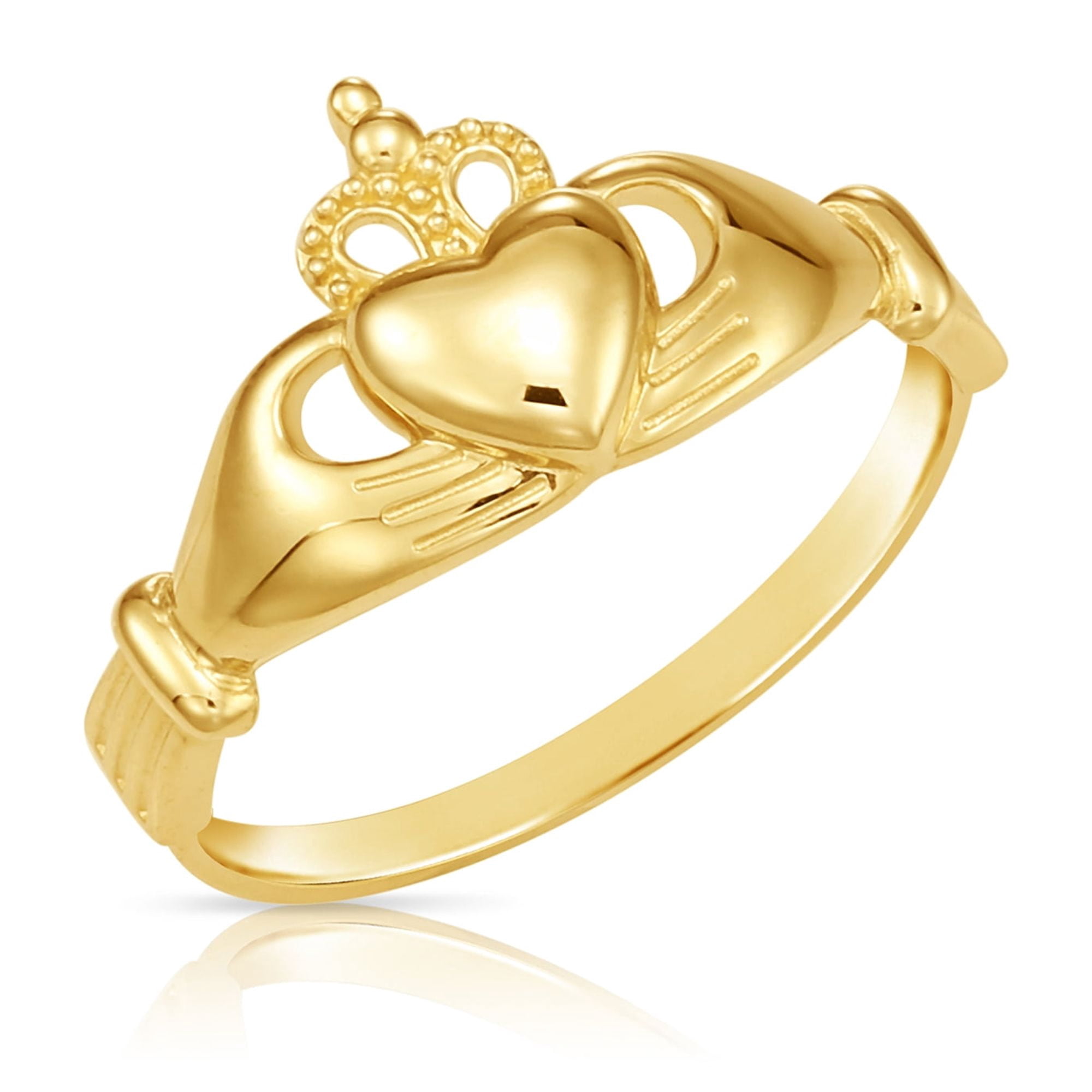 Tilo Jewelry 14K Yellow Gold Love Claddagh Promise Band Ring | Size 7 | Minimalist Everyday Ring for Women & Unisex
