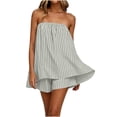 thumbnail image 2 of Uootdi Short Sets for Women Summer Strapless Striped Print Top High Waist Layered Casual Shorts Beach Vacation Matching Outfits, 2 of 6