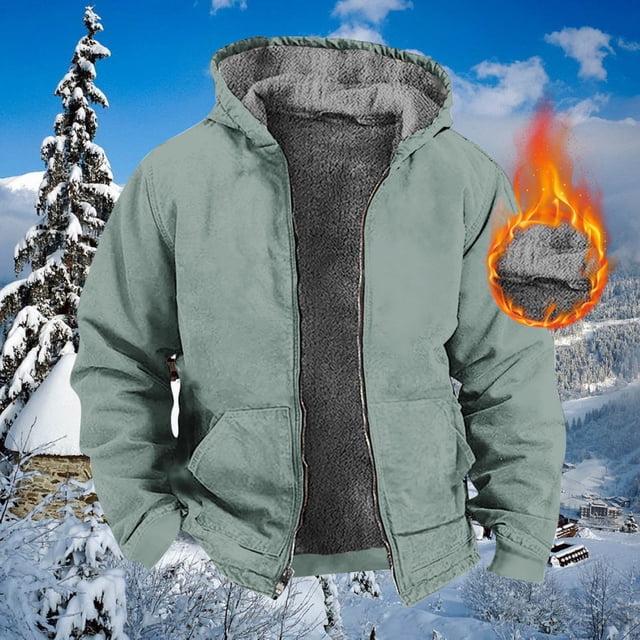 DPTALR Men's Winter Long Sleeved Cardigan Pockets Warm Plush Hooded Jacket Fleece Sweater Coat