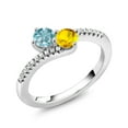 thumbnail image 2 of Gem Stone King 925 Sterling Silver Blue Zircon and Yellow Sapphire Bypass Ring for Women (1.10 Cttw, Gemstone December Birthstone, Round 4MM, Size 5), 2 of 4