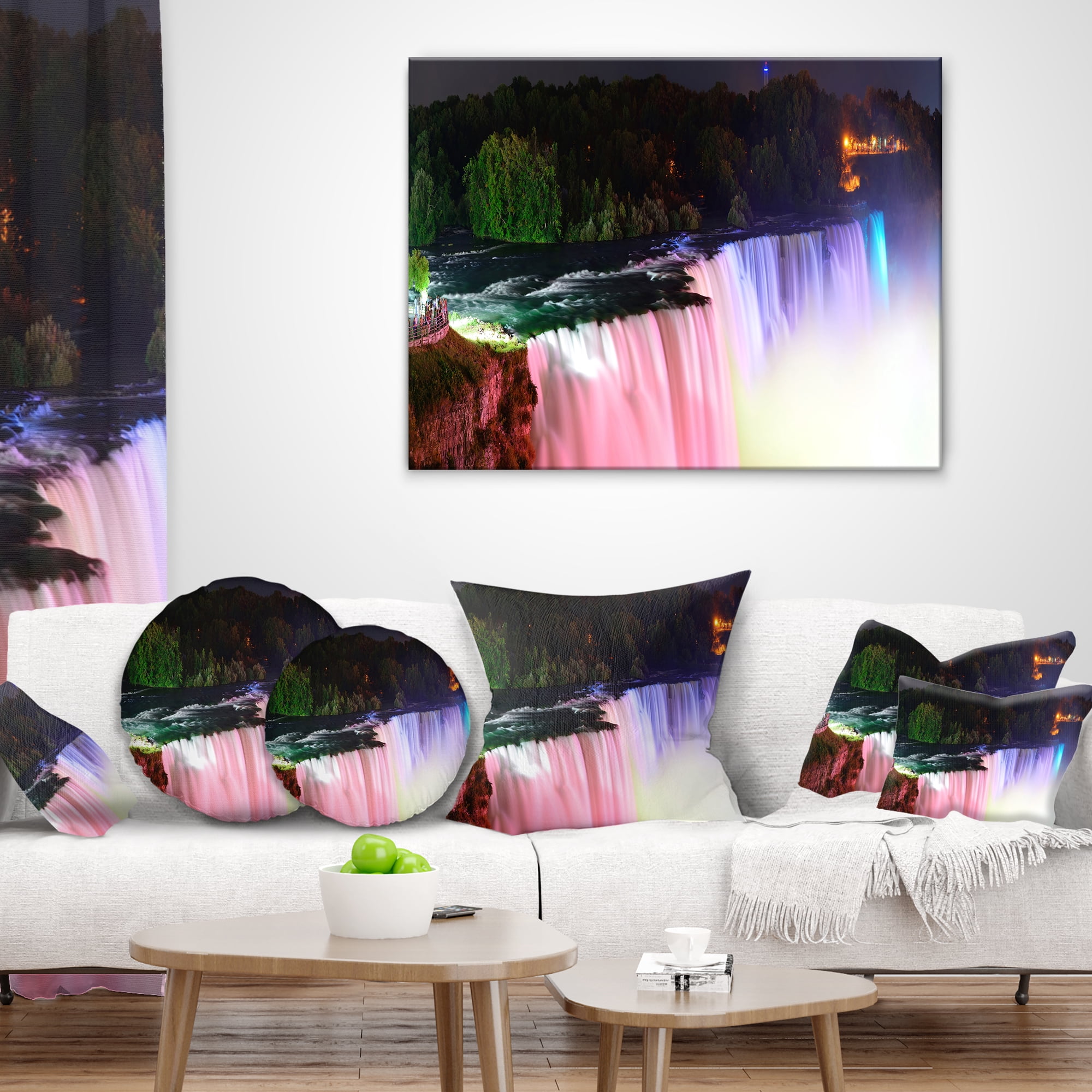 Designart Colorful Niagara Falls Panorama - Abstract Throw Pillow - 16x16