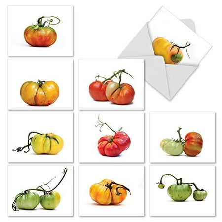 'M2365OCB YOU SAY TOMATO' 10 Assorted All Occasions Note Cards Featuring Artful Photos of Interestingly Shaped and Colorful Tomatoes on the Vine with Envelopes by The Best Card