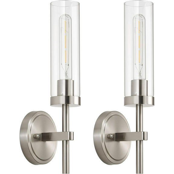 Hardwired Gold Wall Sconces Set of 2, Modern Bathroom Vanity Light Fixtures with Clear Glass, Brushed Brass Wall Decor for Mirror Bedroom Hallway