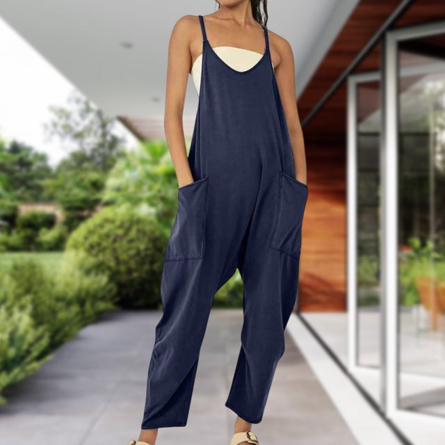Monos Casuales Monos casuales para mujer Traje de diario sin mangas con ajuste holgado elástico (Azul marino XL) Cgtredaw para Mujer Azul marino T S