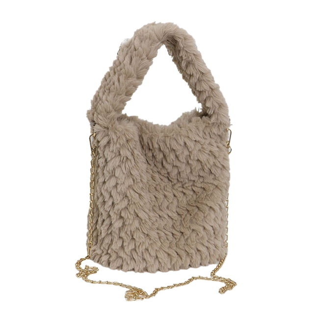 Bolso de hombro Bolso de señora Bolso de felpa para mujer Bolso de un solo hombro Caqui