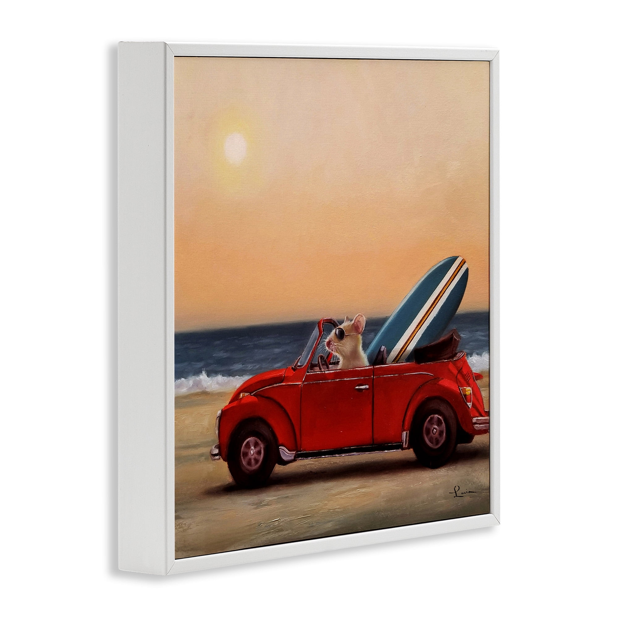 Stupell Industries Mouse Beach Coast Cruise Animals & Insects Painting White Framed Art Print Wall Art, 17 x 17