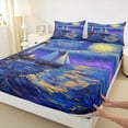 thumbnail image 3 of Feelyou Ocean Sailboat Nautical Twin Sheet Sets, Mystic Galaxy Moon Twin Fitted Sheet, Vintage Oil Printing Flat Sheet, Microfiber Bedroom Decor, 3-Piece, 3 of 7