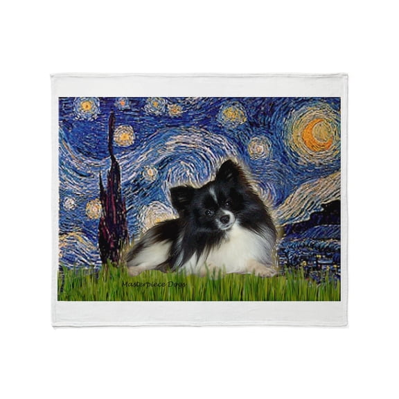 CafePress - Starry Night / Pomeranian (B&W) Throw Blanket - Soft Fleece Throw Blanket, 50"x60" for All Ages