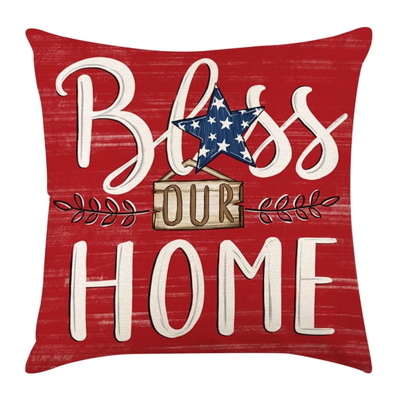 Patriotic Decor, Throw Pillow Covers 18x18 in 4th of July Linen Pillow Case, American Summer Outdoor Red White Blue Sofa Couch Bed Home Outdoor