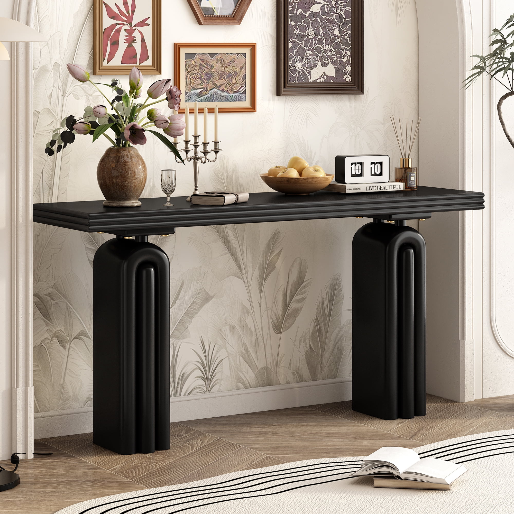Euroco 60" Long Console Table,Wooden Rectangular Narrow Sofa Table Behind the Couch Entryway Table for Hallway, Living Room, Foyer,Black