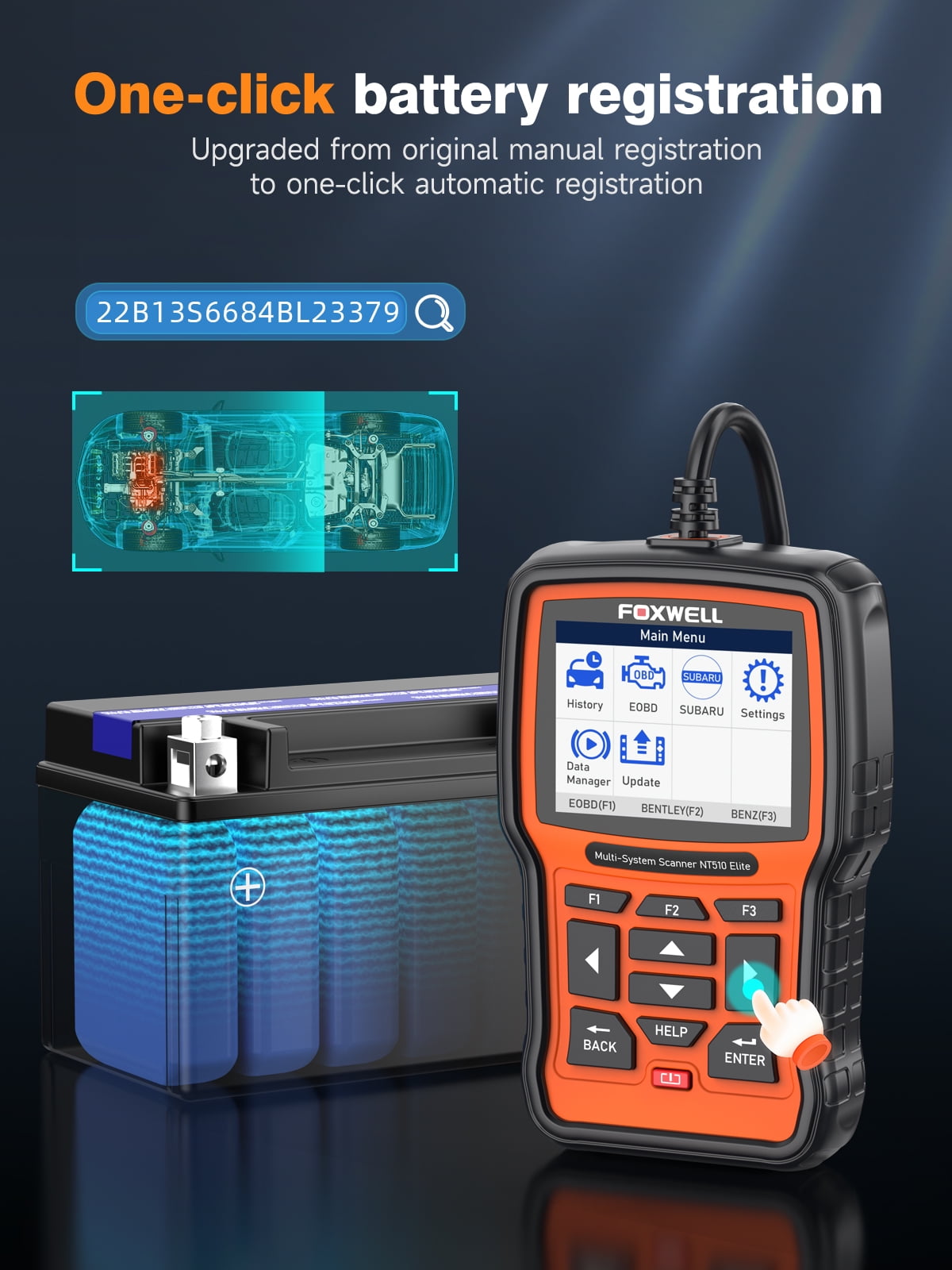 Foxwell NT510 Elite OBD2 Scanner Fits for Land Rover Jaguar Scan Tool Automotive Bi-directional Diagnostic Scanner All System ABS Bleeding SAS Calibration EPB Oil All Reset Services EOBD Code Reader