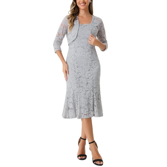 INSPIRE CHIC Women's Wedding Guest Dress Evening Outfits 2 Pieces Sleeveless Dresses with Shrug XS Light Grey