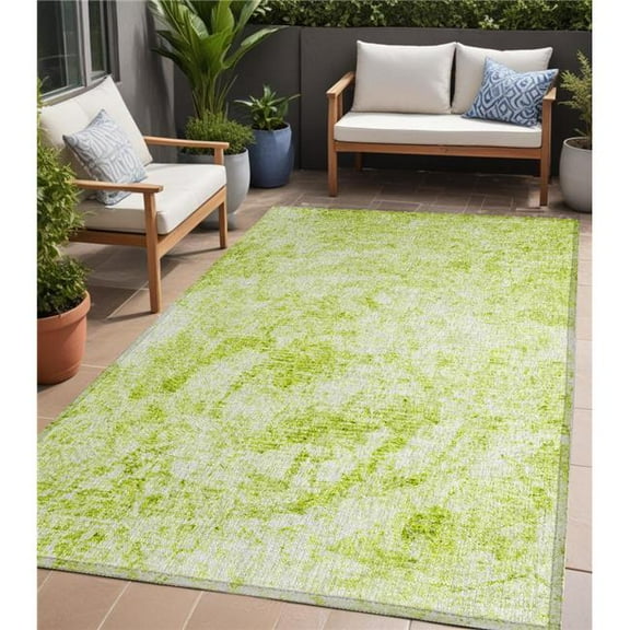 HomeRoots 562645 5 x 8 ft. Lime Green Abstract Washable Non Skid Indoor Outdoor Rectangle Machine Woven Area Rug