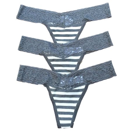 

1 or 6 or 12 pieces Forever 21 Stripes Lace COTTON Thong Panty S/M/L (Gray) (MEDIUM 12 pieces Gray Thong)