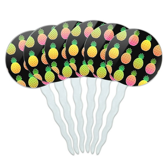 Colorful Pineapples Pattern Cupcake Picks Toppers Decoration Set of 6