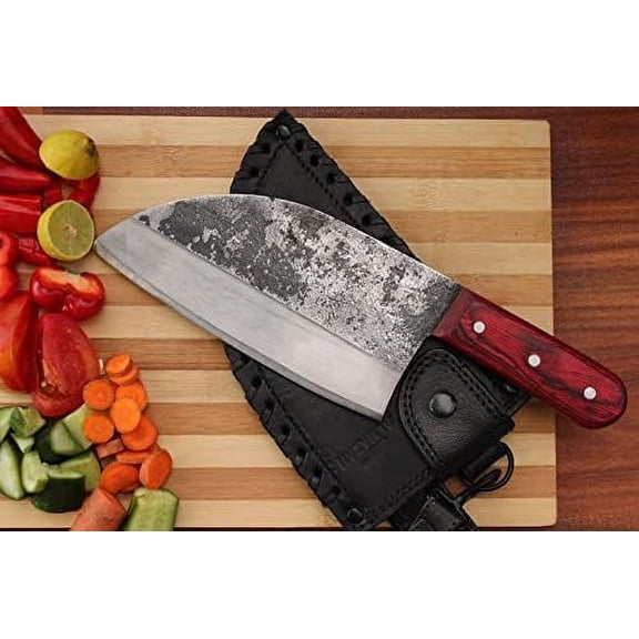 Official Original Serbian Kitchen Hand Forged Chef Knife with Leather Sheath - Made in Spain$$Home Decor, Kitchen, & Other