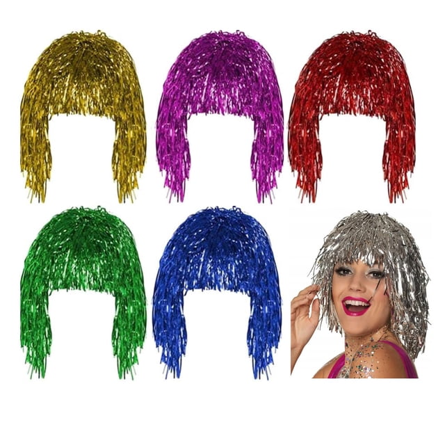 6 piezas de pelucas de oropel de colores, pelucas metálicas para disfraz, cosplay, pelucas para fotomatón, pelucas brillantes para fiesta de disfraces para mujeres