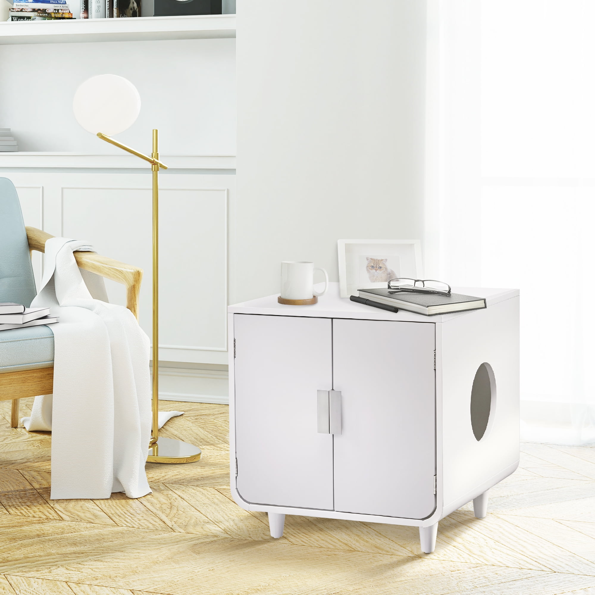 Teamson Pets Dyad Wooden Cat Litter Box, Alpine White