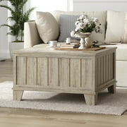 Bestco 31.5" Farmhouse Coffee Table with Storage Rustic Center Table Light Rustic Oak