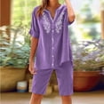 thumbnail image 2 of Womens Sets 2 Piece Outfits Casual Short Sleeve Button Down Shirt and Shorts Loungewear Summer Clothes, 2 of 7