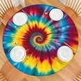 thumbnail image 2 of Colorful Rainbow Tie Dye Spiral Pattern Round Fitted Tablecloth with Elastic Edge,Dining Table Cover Waterproof,Outdoor Round Tablecloth for Camping,Dining,Indoor and Outdoor, 2 of 7