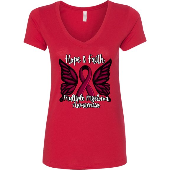 Inktastic Multiple Myeloma Cancer Awareness Hope & Faith with Butterfly Ribbon Women's V-Neck T-Shirt