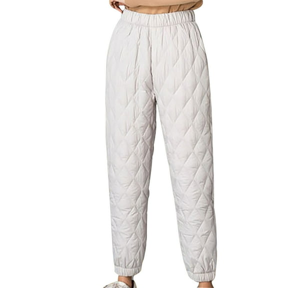 UYISJ Women Winter Warm Packable Down Cotton Pants Elastic High Waist Quilted Sweatpants Lightweight Snow Ski Trousers Gray XL