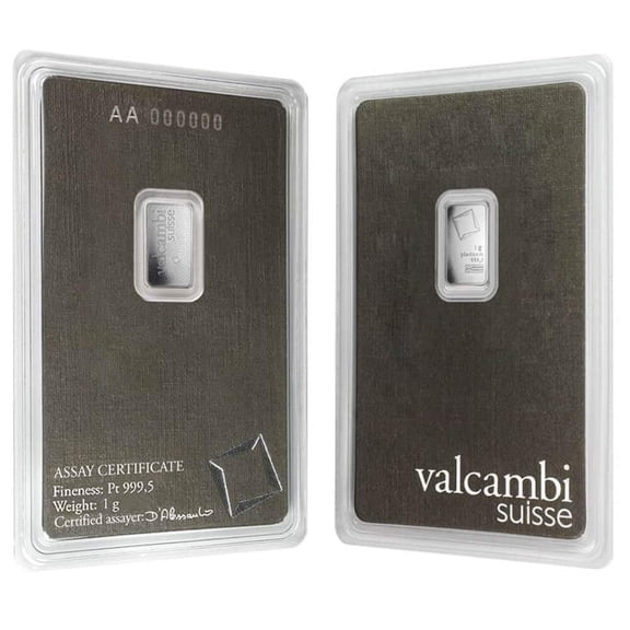 1 Gram Platinum Bar - Valcambi Suisse .9995 Fine (in Assay)