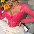 thumbnail image 5 of Corset Top Going Out Outfits for Women Women's Long Sleeve Lace Mesh Crop Top Sexy Corset Slim Fit Square Neck Solid Color Top, 5 of 9