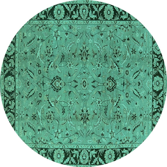 Ahgly Company Indoor Round Oriental Turquoise Blue Traditional Area Rugs, 5' Round