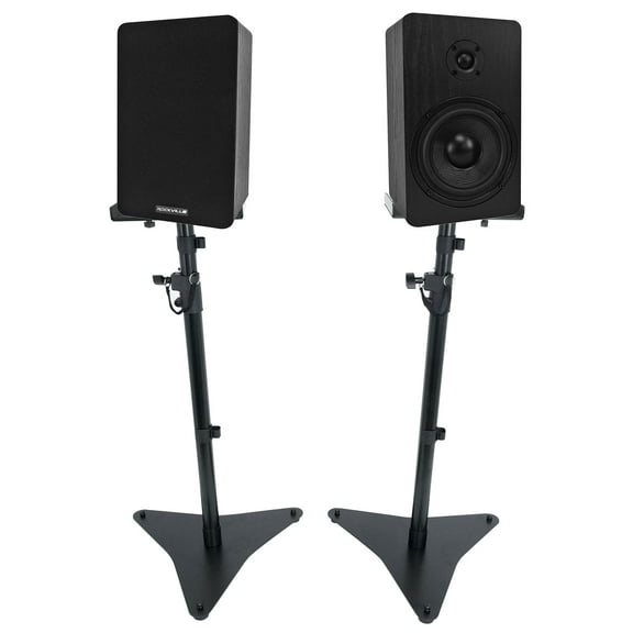 Pair Rockville RockShelf 54B 5.25" Home Bookshelf Speakers Adjustable Stands