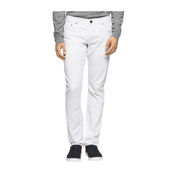 Calvin Klein Mens Solid Slim Straight Leg Jeans, White, 33W x 32L