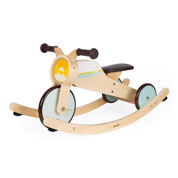 Janod Tricycle Fusée 2-en-1 - Jouet en Bois à Bascule et à Chevaucher pour Tout-Petits