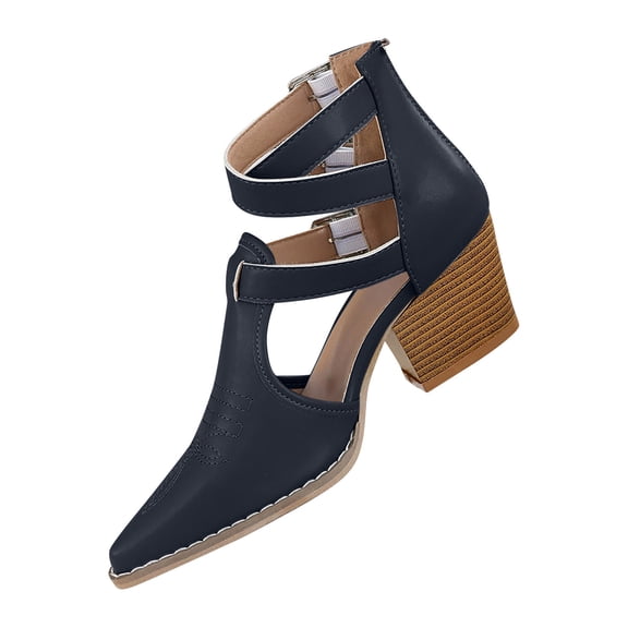 hopeusnice Cutout Lace Up Block Heel Pointed Toe Shoes Women Dressy Evening Footwear Black 36