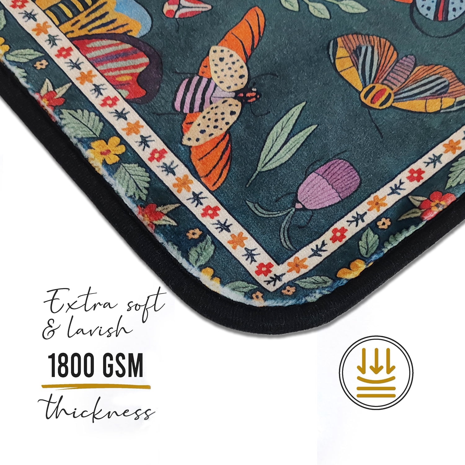 Boho Gothic Moth Bath Rug Runner 47 * 16inch Butterfly Plant Floral Bathroom Mat Non Slip Absorbent Cute Leaves Bathroom Mats